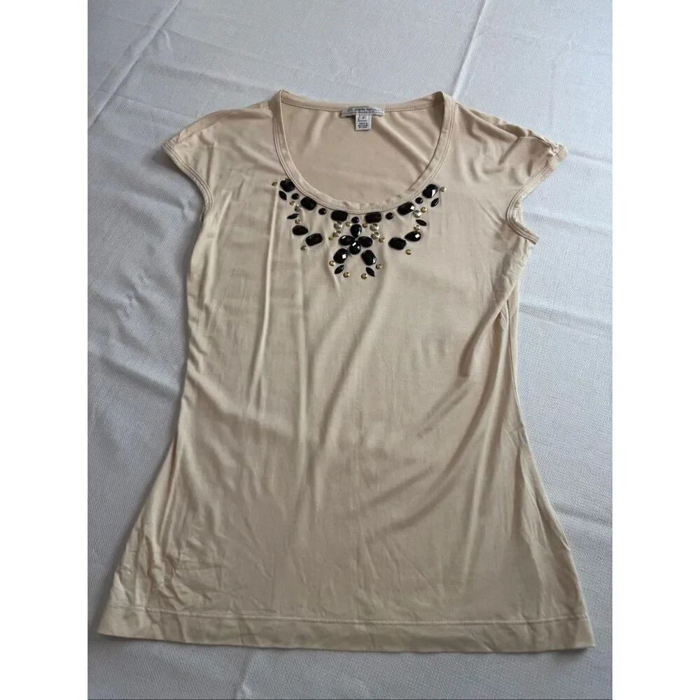 St. John Sport Women’s Cream Embellished T-Shirt Size P